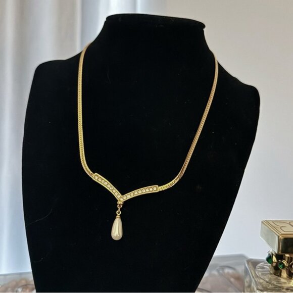 ✨Elegant Vintage Vendome Gold Necklace with Pearl Drop - Picture 5 of 5